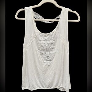 POL Ivory Lace Embroidered Twist Front Tank | Boho Cottagecore Top S